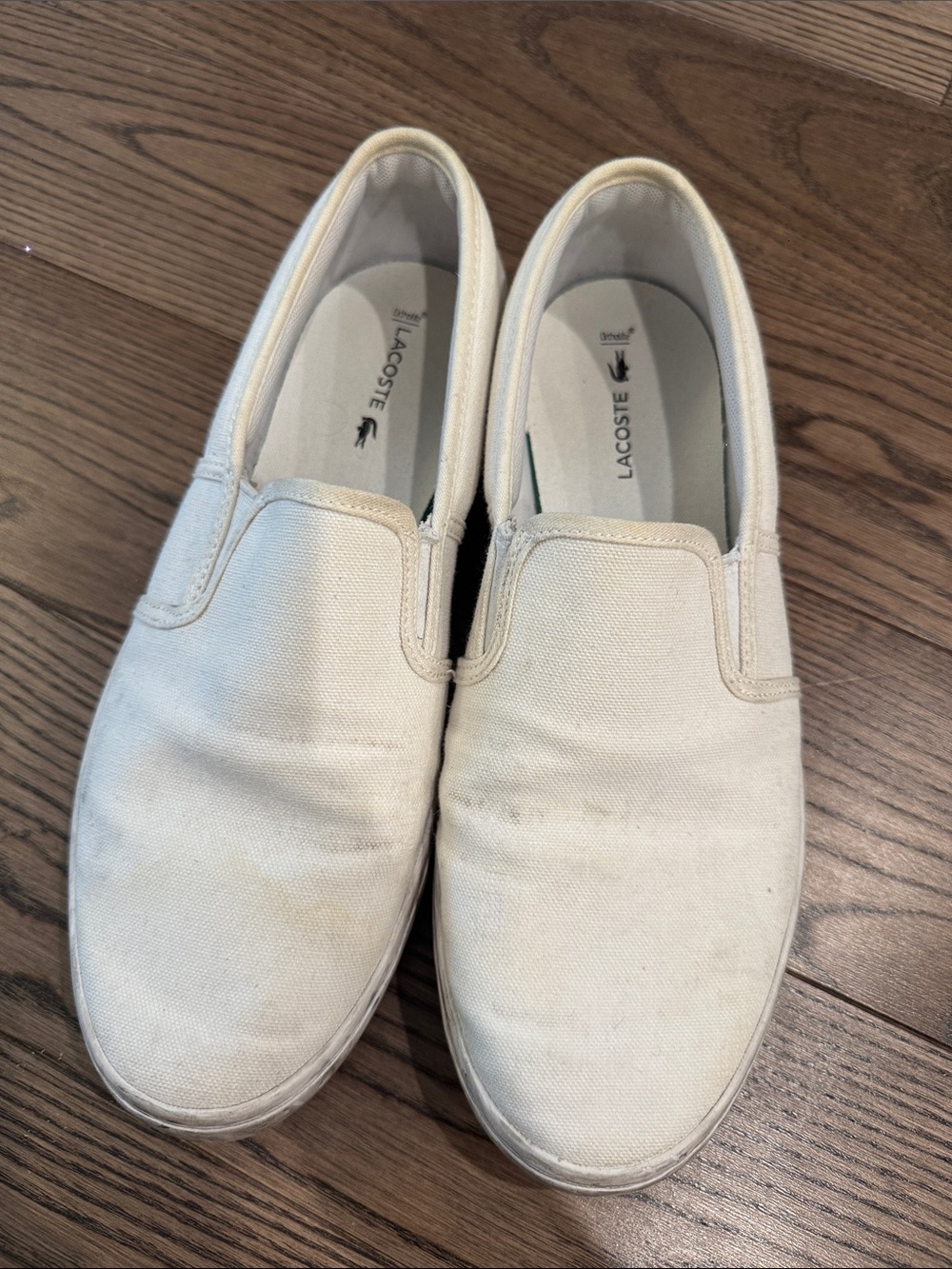 Lacoste Men's Slip-On Canvas Loafers in Cream